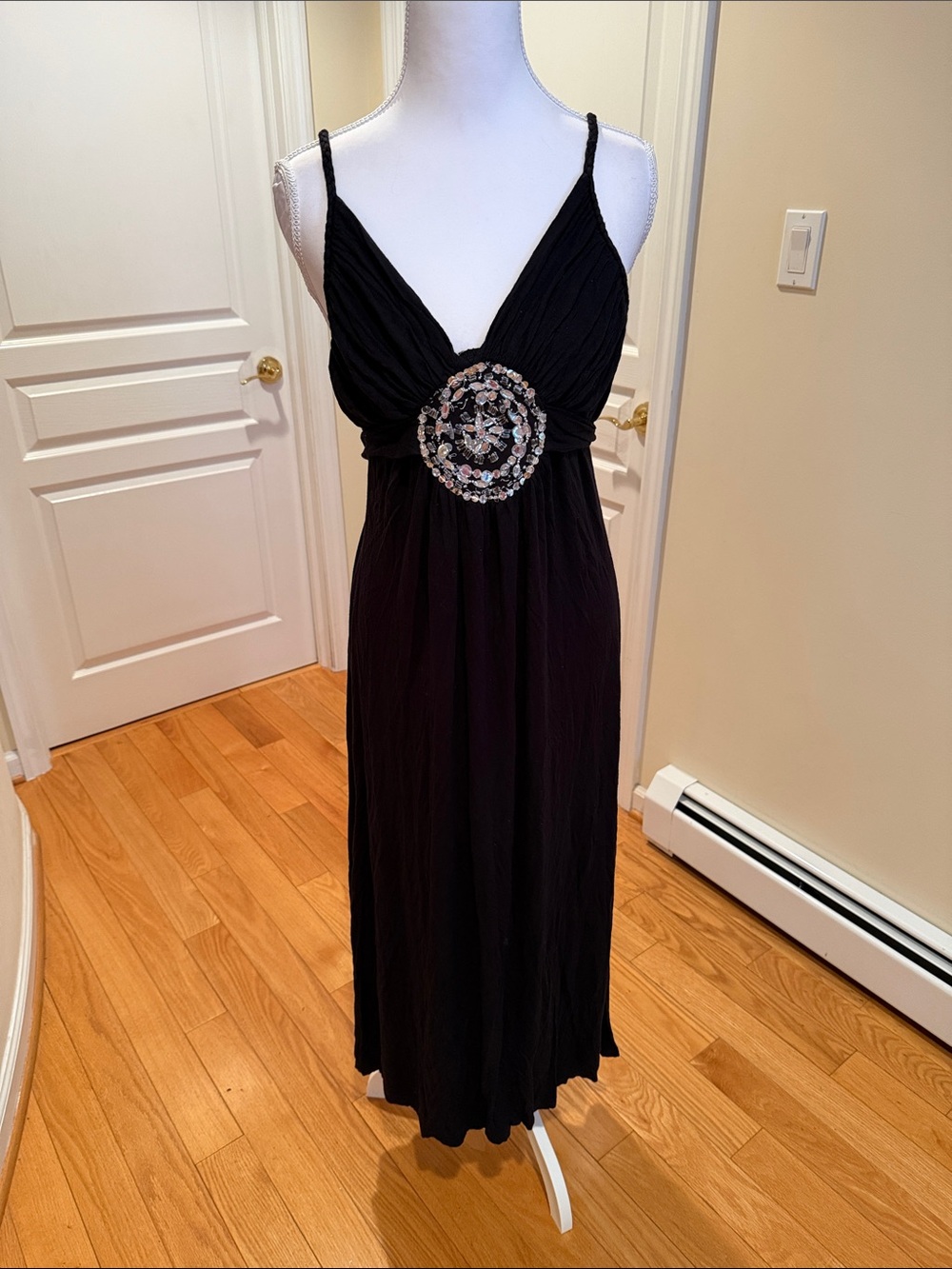 Raviya Black Maxi Dress with Beaded Medallion